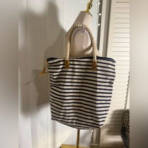 Summer & Rose Navy Striped Rope Handle Tote Bag